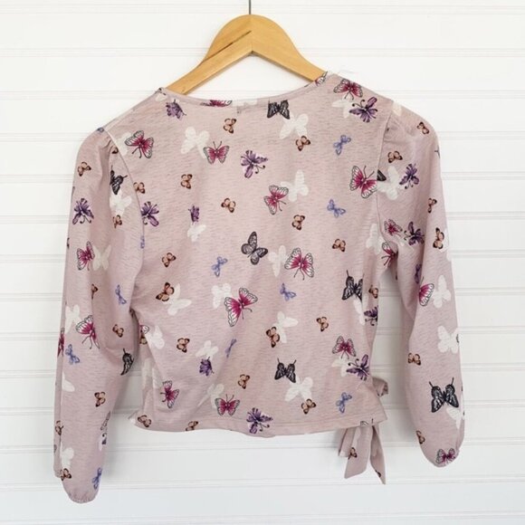 Luna Moon Pink Butterfly Wrap Quarter Sleep Top Blouse Size S - Picture 2 of 5